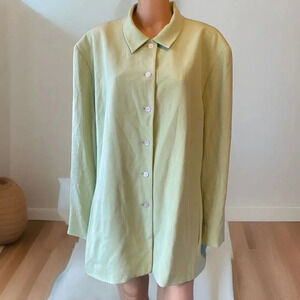 Rena Rowan 100% Silk Lime Green Jacket Womens Plus Size 24W Pearly Button Pocket
